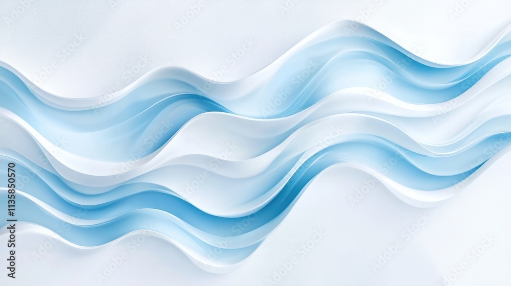 Soft blue and white radiant beams with a glowing gradient effect, spreading outward in smooth waves, on white