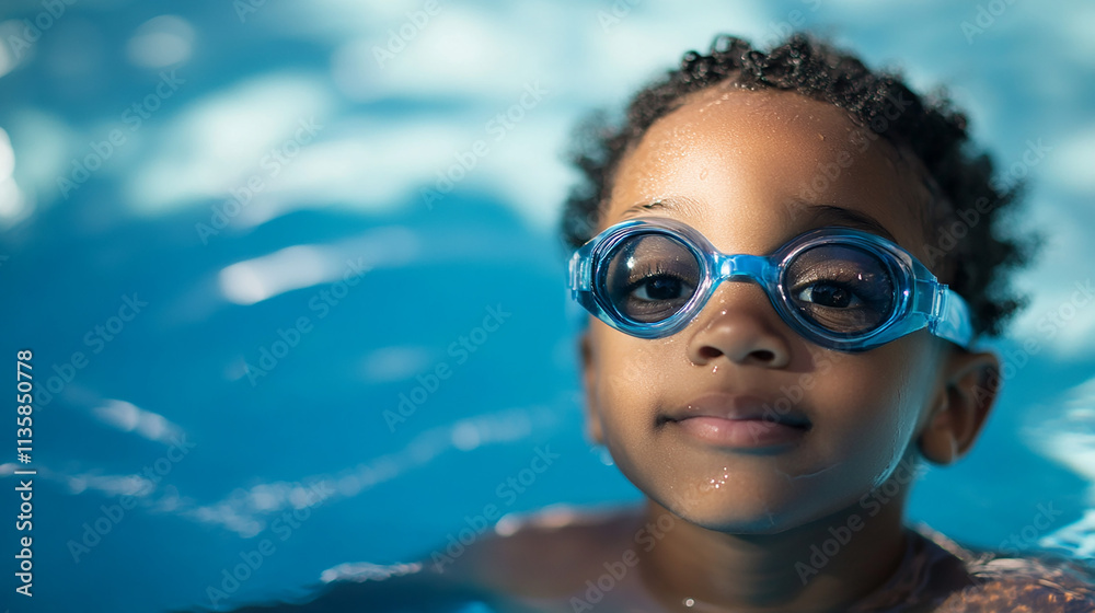 Fototapeta premium African child enjoying a fun swim in the pool
