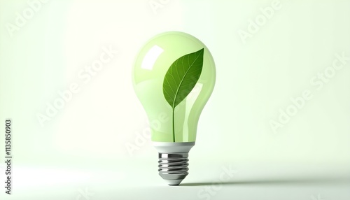 Green eco lightbulb with leaf inside. Green energy concept. 3D rendering