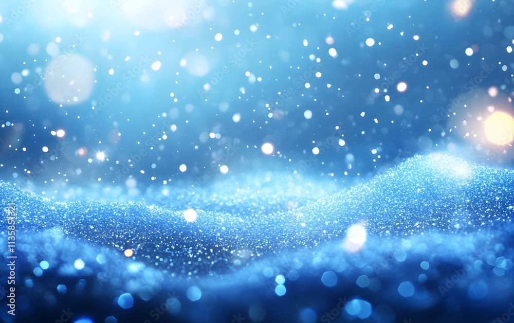 Naklejka premium Shiny Blue Glitter In Abstract Defocused Background - Christmas And New Year Texture,