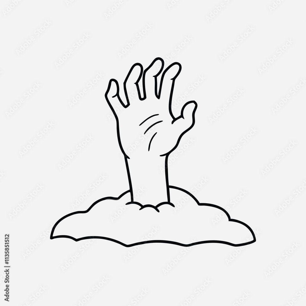 Vector border with silhouettes of spooky cemetery, tombstones and zombie hands rising up from graves Vector border with silhouettes of spooky cemetery, tombstones and zombie hands rising up from graves