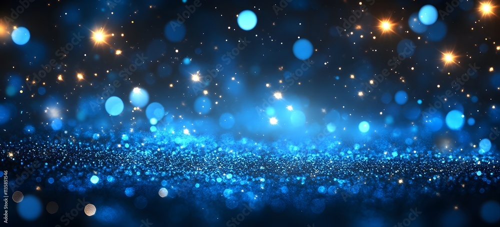 Obraz premium Shiny Blue Glitter In Abstract Defocused Background - Christmas And New Year Texture,