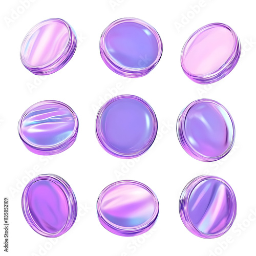 3D purple coin isolated on transparent background, cutout