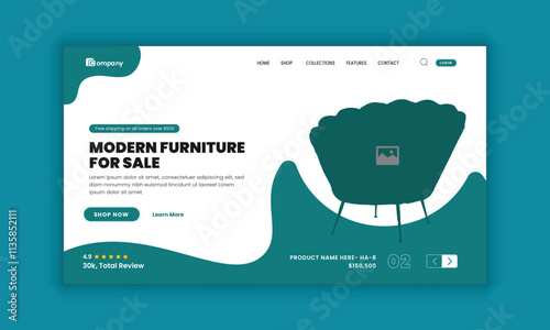 Modern furniture landing page design or luxury furniture sales website homepage hero section and horizontal banner template