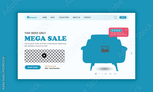 Furniture Store website landing page hero section and web banner user interface design template