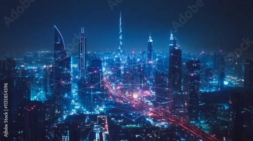 Wallpaper Mural Smart digital Innovation city with connection network reciprocity over the cityscape. of future smart wireless digital city and social media networking systems that connects people with in city Torontodigital.ca