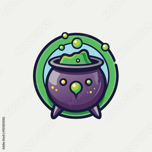 witches violet cauldron with poison potion isolated on white background. Vector Illustration