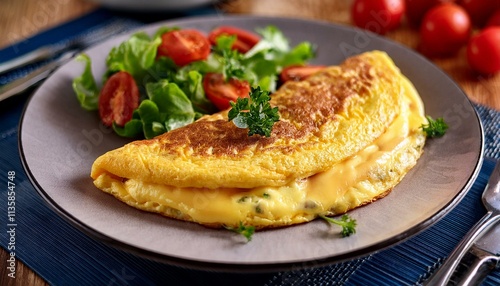 Golden Cheese Omelette with Fresh Salad: A Rustic Culinary Delight