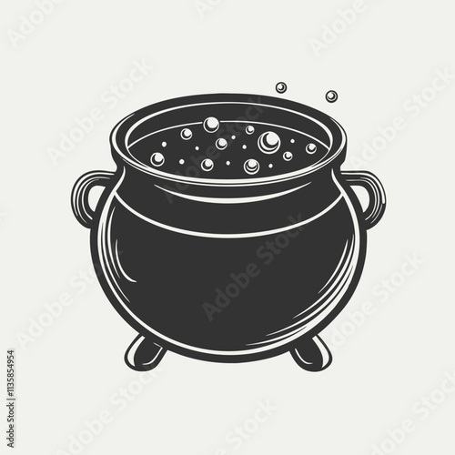 Halloween witch's violet cauldron with poison potion isolated on a white background