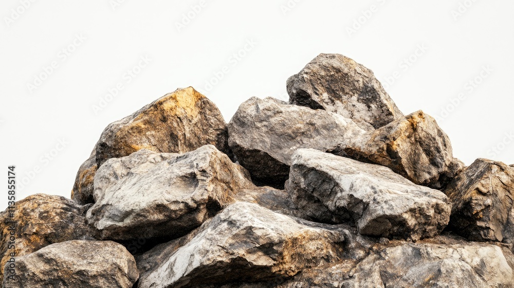 Piled Natural Stones with Varied Textures and Hues Capturing the Beauty of Uneven Rock Surfaces Against a Plain Background in a Minimalistic Style Piled Natural Stones with Varied Textures and Hues Capturing the Beauty of Uneven Rock Surfaces Against a Plain Background in a Minimalistic Style
