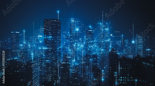 Wallpaper Mural Smart digital Innovation city with connection network reciprocity over the cityscape. of future smart wireless digital city and social media networking systems that connects people with in city Torontodigital.ca