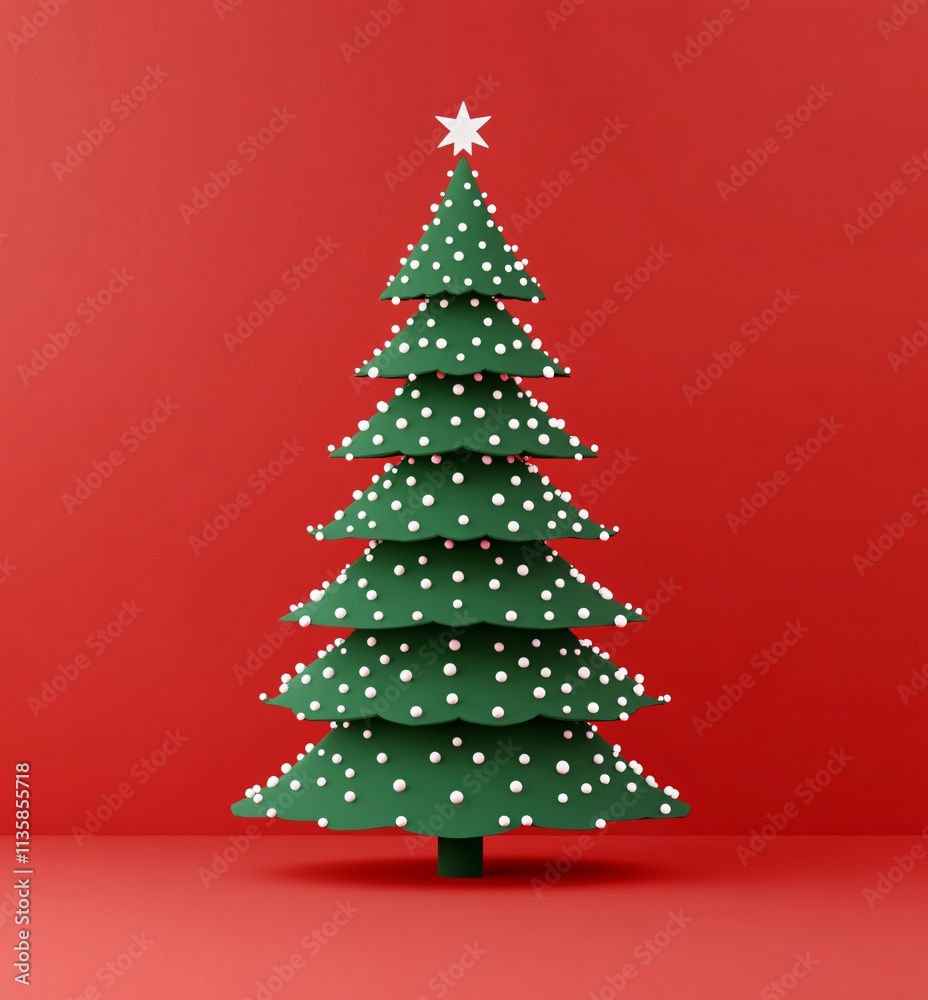 Minimalist Green Christmas Tree Red Background Minimalist Green Christmas Tree Red Background