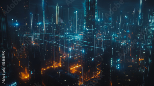 Wallpaper Mural Smart digital Innovation city with connection network reciprocity over the cityscape. of future smart wireless digital city and social media networking systems that connects people with in city Torontodigital.ca