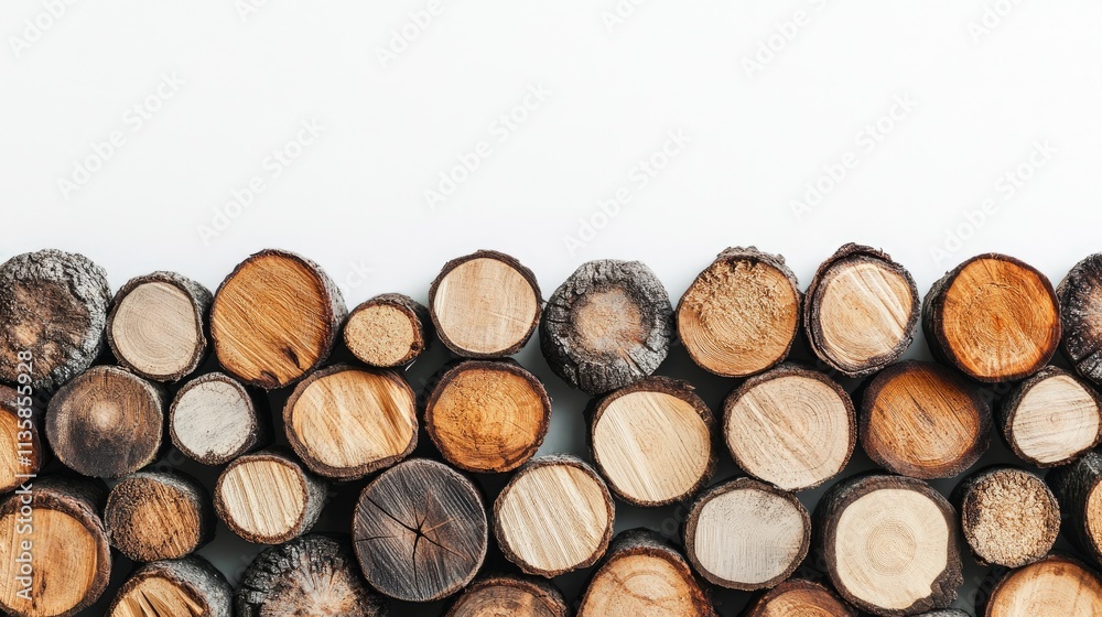 Natural Rustic Background with a Variety of Wooden Logs Stacked Artistically, Displaying Different Textures, Colors, and Sizes for Use in Creative Designs Natural Rustic Background with a Variety of Wooden Logs Stacked Artistically, Displaying Different Textures, Colors, and Sizes for Use in Creative Designs