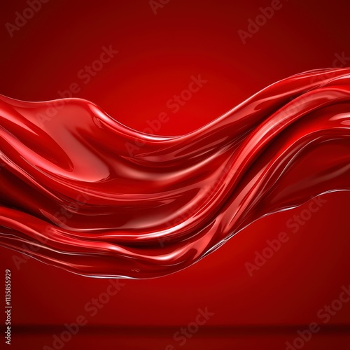 Abstract Red Liquid Flow  Swirling 3D Render  Glossy  Cinematic  Background
