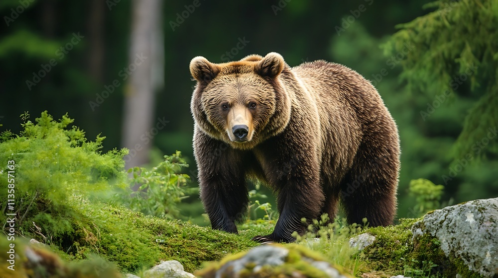 Fototapeta premium Brown Bear in Forest. Wildlife, Nature, Wild Animal.