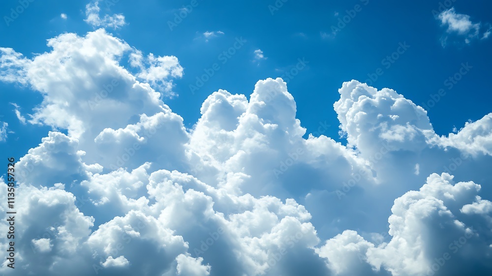 Fluffy Clouds against a vibrant blue sky. Concept of nature, weather, and serenity.