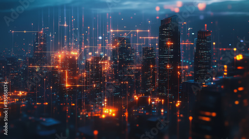 Wallpaper Mural Smart digital Innovation city with connection network reciprocity over the cityscape. of future smart wireless digital city and social media networking systems that connects people with in city Torontodigital.ca