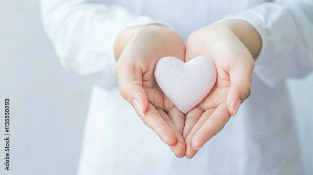 A pair of hands gently holding a soft heart-shaped object, symbolizing care and affection. A pair of hands gently holding a soft heart-shaped object, symbolizing care and affection.