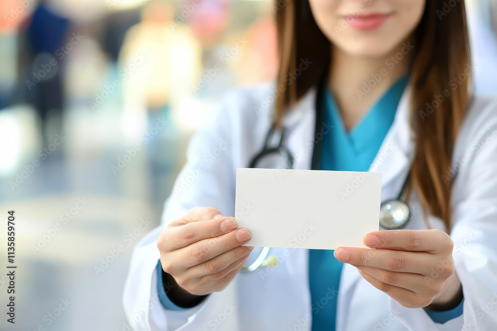 A female medical doctor enthusiastically presents a product. A female medical doctor enthusiastically presents a product.
