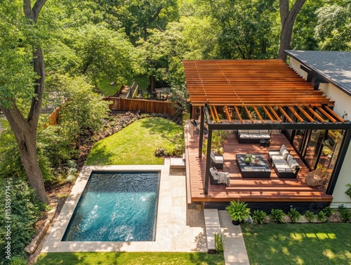 Luxury Backyard Oasis: Modern Pergola, Pool, and Lush Landscaping