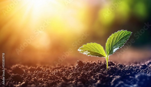 Sunrise Seedling: New Life Sprouting in Rich Soil photo