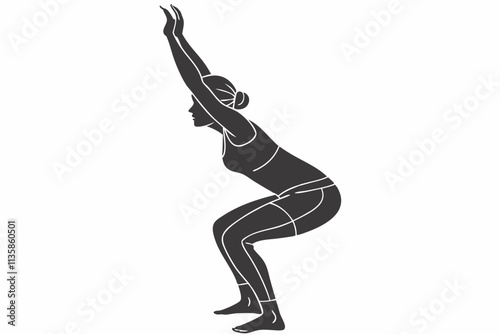 Chair Pose Yoga (Utkatasana) vector silhouette on a white background