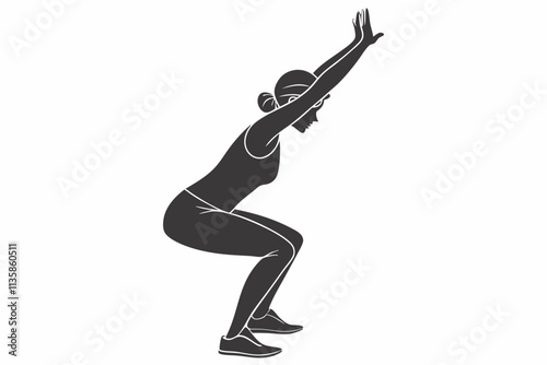 Chair Pose Yoga (Utkatasana) vector silhouette on a white background