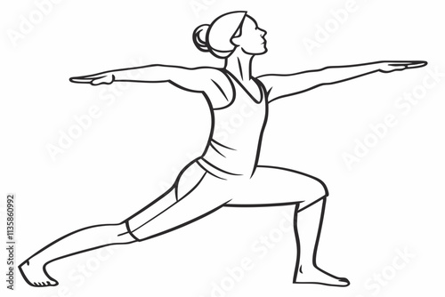 Yoga warrior ii virabhadrasana ii pose vector silhouette on a white background