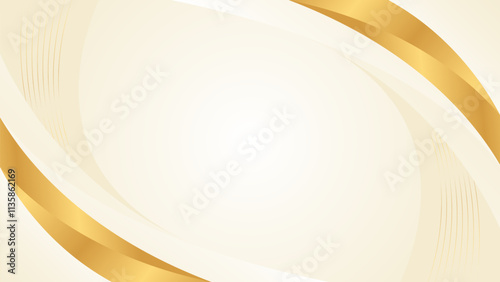 Abstract beige luxury curved background with gold lines. Elegant modern wallpaper. Template banner background for beauty products, sales, ads, events, web and pages