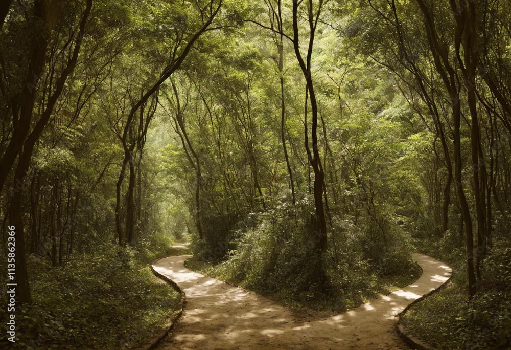 Obraz premium Ornate Product Display on Plain Background with Enchanting Forest Pathway Concept