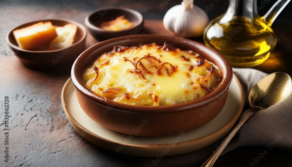 Golden-crusted Baked Potato Gratin: Rustic Charm in a Clay Dish Golden-crusted Baked Potato Gratin: Rustic Charm in a Clay Dish