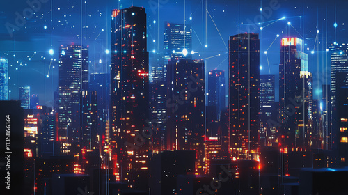 Wallpaper Mural Smart digital Innovation city with connection network reciprocity over the cityscape. of future smart wireless digital city and social media networking systems that connects people with in city Torontodigital.ca