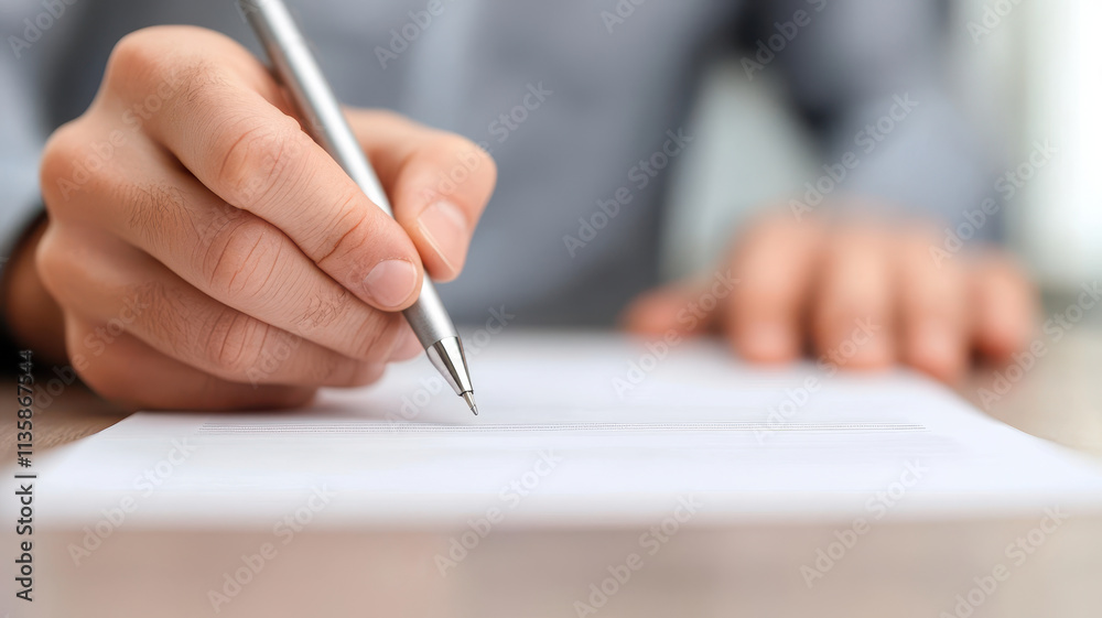 person is focused on signing document with silver pen, showcasing moment of commitment and attention to detail. setting suggests professional environment person is focused on signing document with silver pen, showcasing moment of commitment and attention to detail. setting suggests professional environment