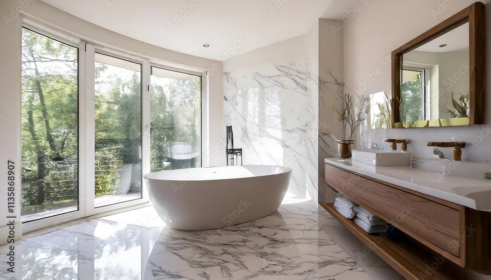 Luxurious Modern Bathroom Design with Marble and Wood Luxurious Modern Bathroom Design with Marble and Wood