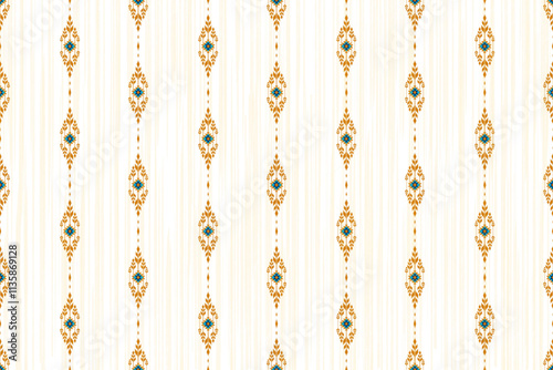 Ikat seamless pattern. Native ornament. Ethnic  decor style. It Boho geometric ornament. Vector seamless pattern. Mexican blanket, rug. Woven carpet