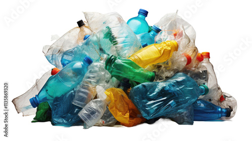 plastic waste pile for recycling isolated on a white transparent background
