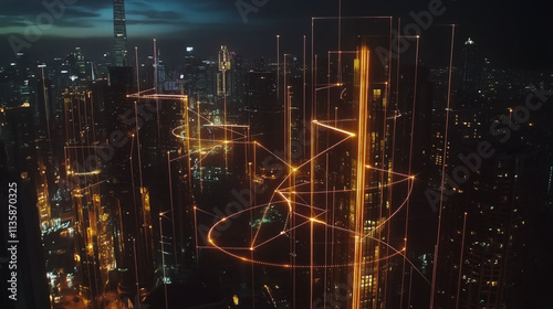 Wallpaper Mural Smart digital Innovation city with connection network reciprocity over the cityscape. of future smart wireless digital city and social media networking systems that connects people with in city Torontodigital.ca