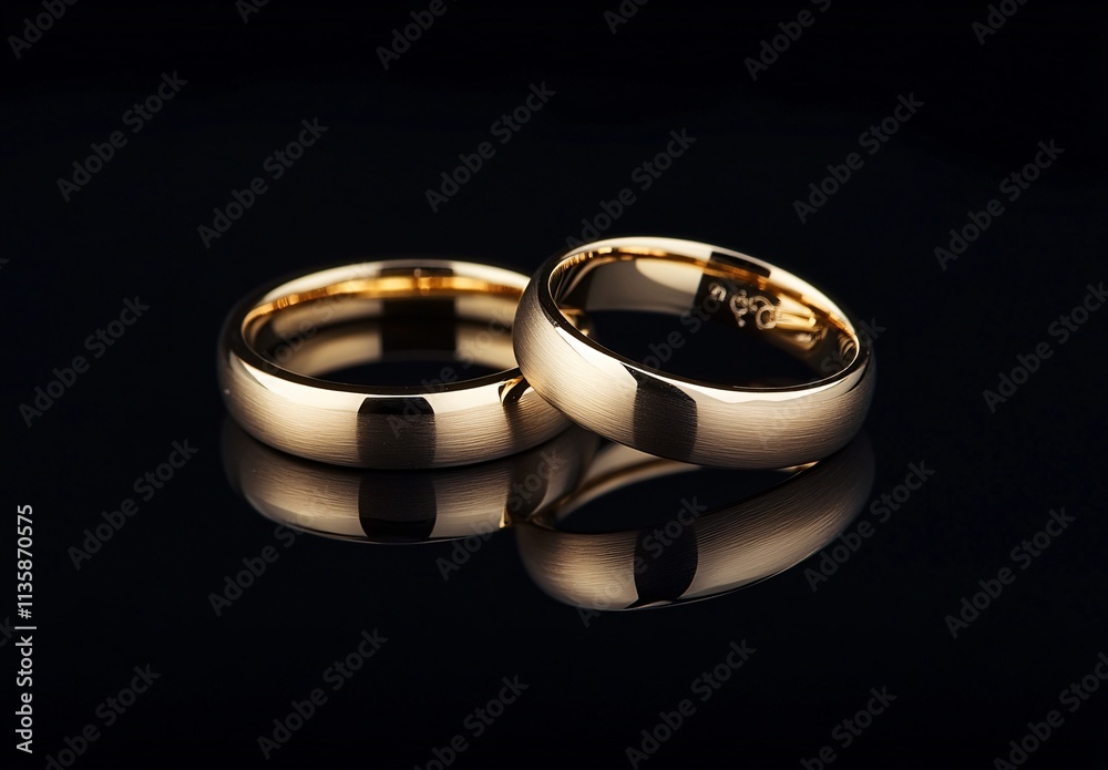 Elegant Brushed Gold Wedding Rings on Black Background Elegant Brushed Gold Wedding Rings on Black Background
