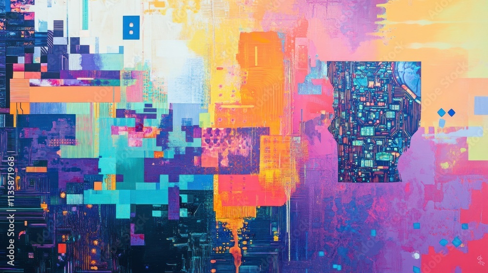 Abstract Art with Glitch and Circuit Board Elements Abstract Art with Glitch and Circuit Board Elements