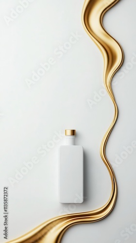 Abstract lines of molten gold curving gracefully, minimalist white background with space for text.