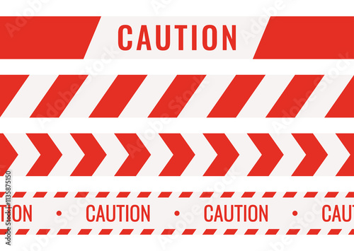 Seamless caution tapes with red and white warning stripes