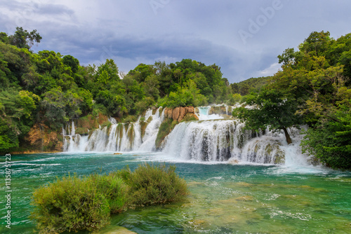 View of powerful Skradinski Buk waterfall in Krka National Park, Croatia photo