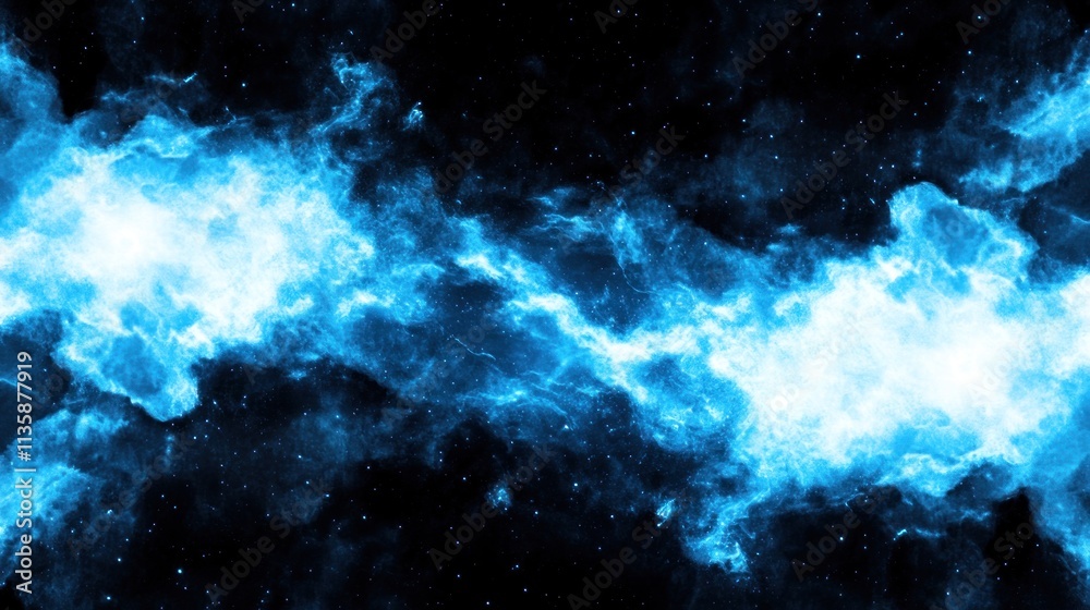 Fototapeta premium A vibrant cosmic scene featuring swirling blue nebulae against a dark starry background.