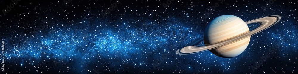 Fototapeta premium view of saturn with its iconic rings floating in space against backdrop of distant stars