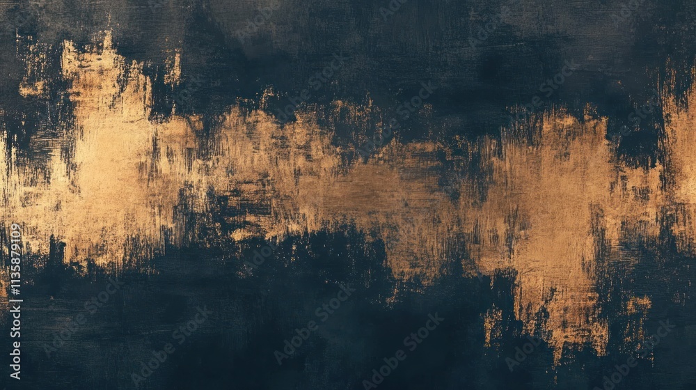 Naklejka premium Abstract artwork featuring a textured blend of dark colors and metallic gold accents.