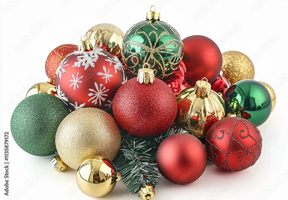 Christmas Ornament Pile: Red, Gold, Green Glitter Balls Christmas Ornament Pile: Red, Gold, Green Glitter Balls