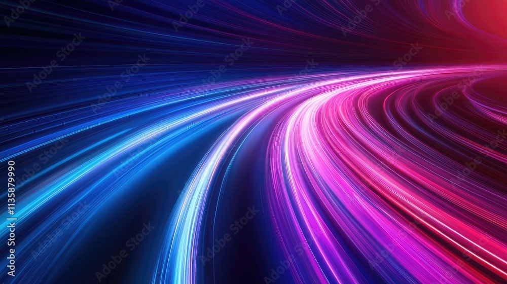 Vibrant Light Trails in a Dark Background Creating a Sense of Speed and Movement, Ideal for Future Themes and Digital Concepts