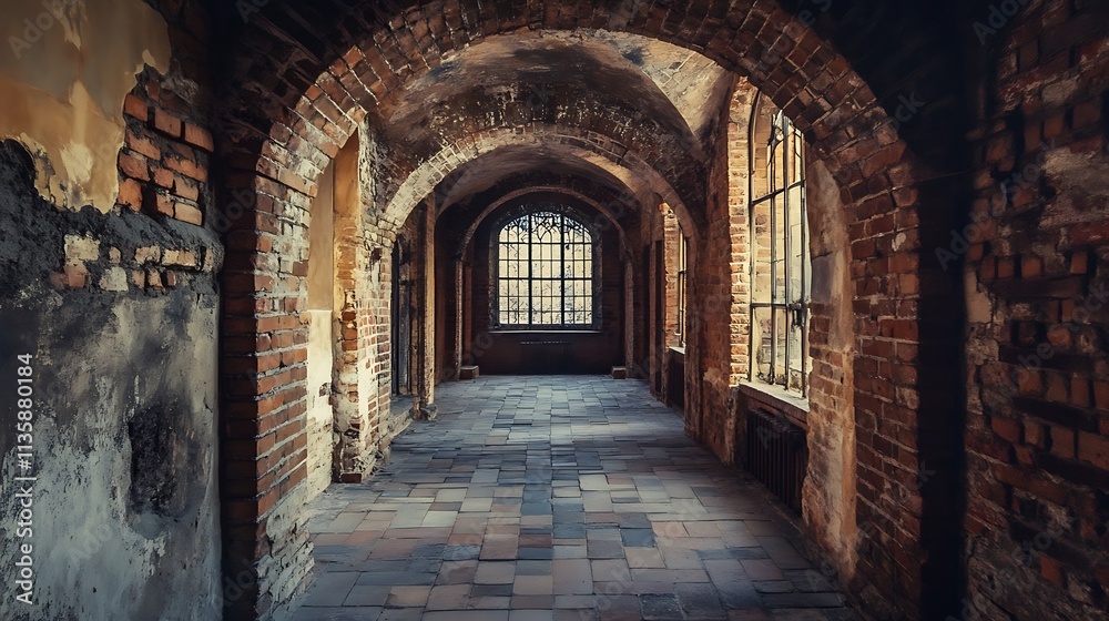 Obraz premium Ancient stone corridor. Concept of history, mystery, and antiquity.