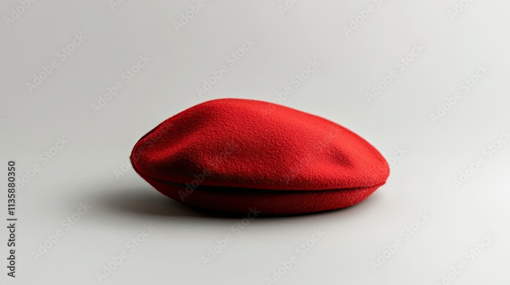 Classic Red Hat on Soft Surface, Fashionable Beret for Stylish Outfits and Accessories Highlighting Color and Texture in Minimalist Design Concept Classic Red Hat on Soft Surface, Fashionable Beret for Stylish Outfits and Accessories Highlighting Color and Texture in Minimalist Design Concept